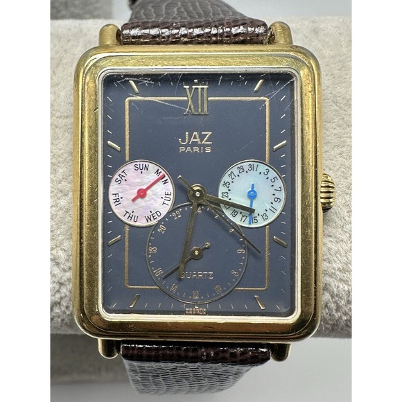 Jaz Paris N5CQ63 Triple Date Tank Watch New Battery 30MM 7.75